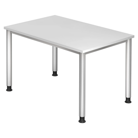 Bureau réglable en hauteur HILO 12 S en blanc avec quatre pieds ronds de hjh OFFICE PRO