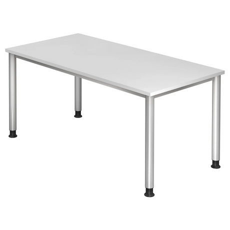 Bureau réglable en hauteur HILO 16 S en blanc avec quatre pieds argentés de hjh OFFICE PRO