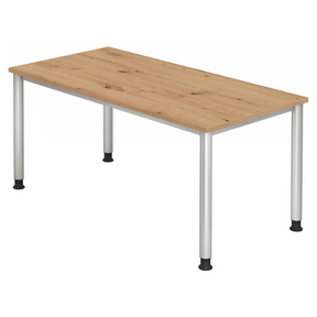 Bureau réglable en hauteur HILO 16 S en chêne rustique avec quatre pieds argentés de hjh OFFICE PRO