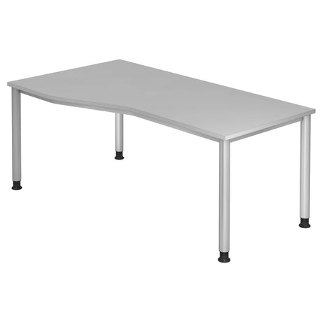 Bureau gris HILO 18 S avec un bord avant bombé et des pieds argentés de hjh OFFICE PRO