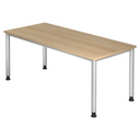 Bureau réglable en hauteur HILO 19 S aspect chêne avec quatre pieds argentés de hjh OFFICE PRO