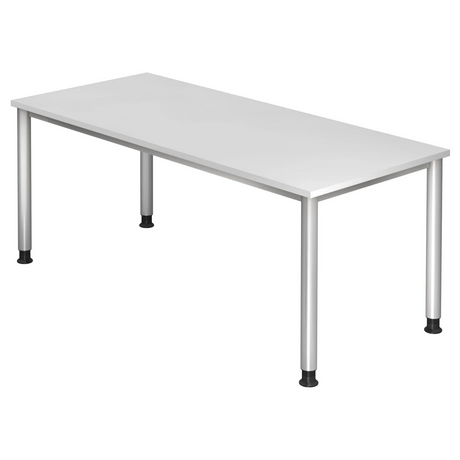 Bureau réglable en hauteur HILO 19 S en blanc avec quatre pieds ronds en métal de hjh OFFICE PRO