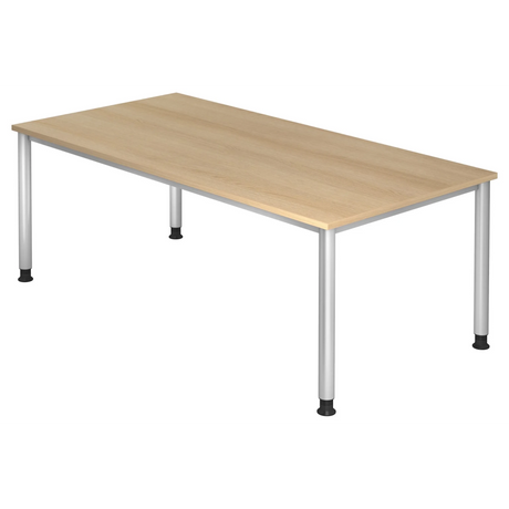 Bureau réglable en hauteur HILO 2E S effet chêne avec quatre pieds argentés de hjh OFFICE PRO