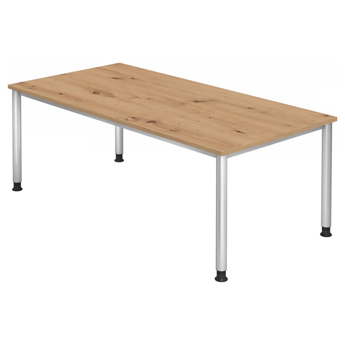Bureau réglable en hauteur HILO 2E S en chêne rustique avec pieds en métal argenté de hjh OFFICE PRO
