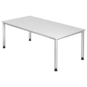 Bureau blanc HILO 2E S avec quatre pieds ronds en métal et un grand plateau de hjh OFFICE PRO