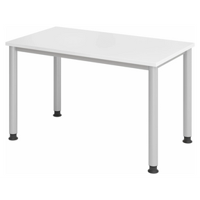 Bureau réglable en hauteur HILO 612 S en blanc et argent avec quatre pieds ronds de hjh OFFICE PRO