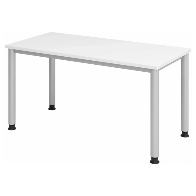 Bureau blanc HILO 614 S avec pieds argentés et plateau blanc de hjh OFFICE PRO