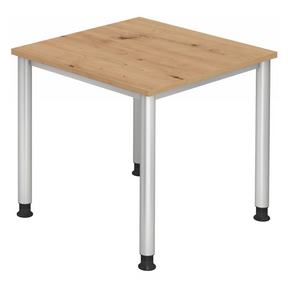 Bureau réglable en hauteur HILO 8 S en chêne rustique avec pieds en métal argenté de hjh OFFICE PRO