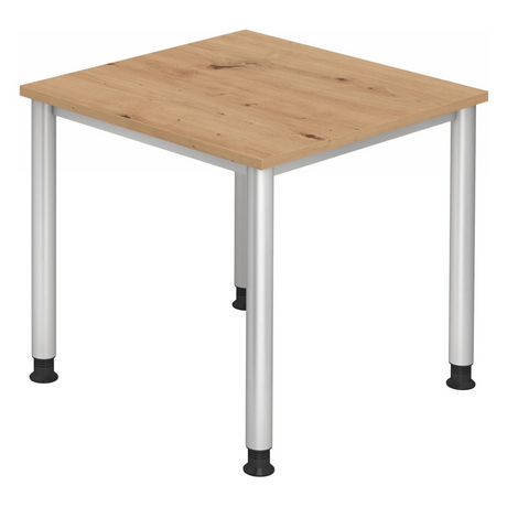 Bureau réglable en hauteur HILO 8 S en chêne rustique avec pieds en métal argenté de hjh OFFICE PRO
