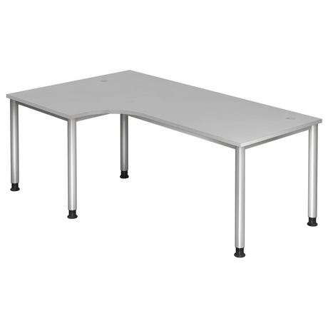 Bureau gris en L HILO 82 S avec pieds argentés et passe-câbles de hjh OFFICE PRO
