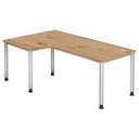 Bureau en L HILO 82 S en chêne rustique avec pieds en métal argenté de hjh OFFICE PRO