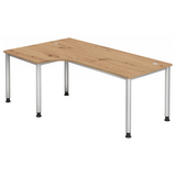 Bureau en L HILO 82 S en chêne rustique avec pieds en métal argenté de hjh OFFICE PRO