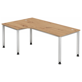 Bureau en L HILO 82 S en chêne rustique avec pieds en métal argenté de hjh OFFICE PRO