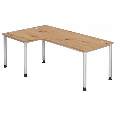 Bureau en L HILO 82 S en chêne rustique avec pieds en métal argenté de hjh OFFICE PRO