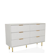 Buffet blanc HJELLE avec six tiroirs rainurés et poignées dorées de hjh LIVING