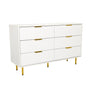 Weißes Sideboard HJELLE mit sechs geriffelten Schubladen und goldenen Griffen von hjh LIVING