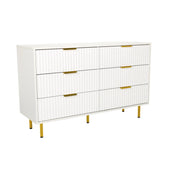 Weißes Sideboard HJELLE mit sechs geriffelten Schubladen und goldenen Griffen von hjh LIVING