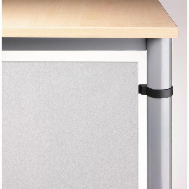 Écran de séparation HR S en argent avec un plateau en bois clair et un panneau gris de hjh OFFICE PRO