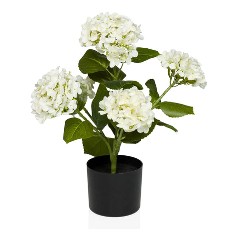 Plante artificielle HYDRANGEA avec fleurs blanches, feuilles vertes et pot noir de hjh OFFICE