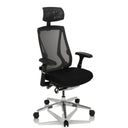 Siège de bureau haut de gamme INSPERO en noir avec dossier en maille, appuie-tête et pied en chrome de hjh OFFICE