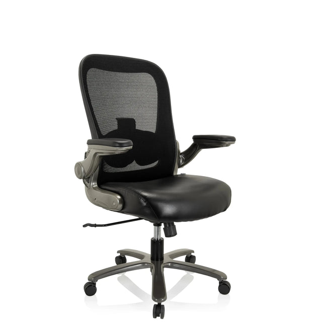Siège pivotant XXL INSTRUCTOR T I en noir avec assise en similicuir et dossier en maille de hjh OFFICE