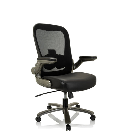 Siège pivotant XXL INSTRUCTOR T I en noir avec dossier en maille et assise en cuir de hjh OFFICE