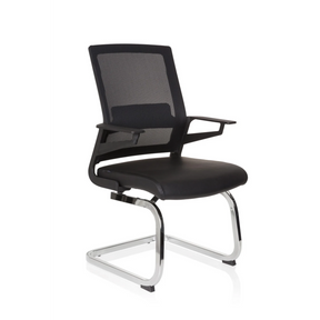 Chaises cantilever INVENTOR V PRO noires avec dossier en maille, accoudoirs et piétement luge chromé de hjh OFFICE