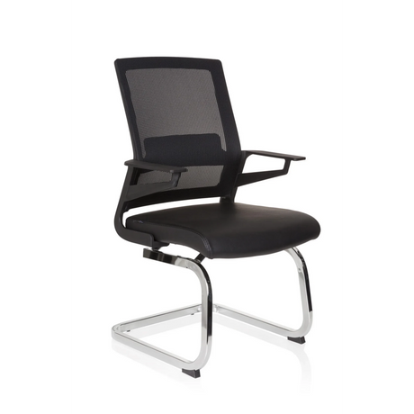 Chaises cantilever INVENTOR V PRO noires avec dossier en maille, accoudoirs et piétement luge chromé de hjh OFFICE