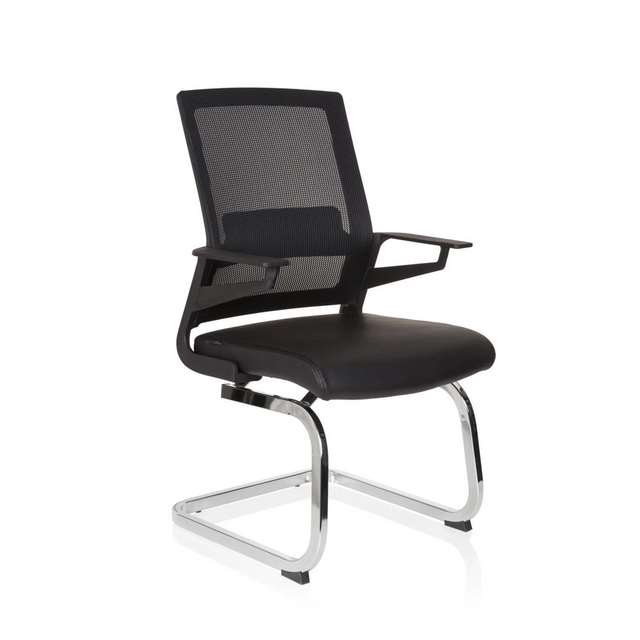 Chaises cantilever INVENTOR V PRO noires avec dossier en maille, accoudoirs et piétement luge chromé de hjh OFFICE