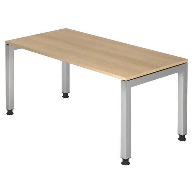 Bureau réglable en hauteur JAVA 16 S avec plateau couleur chêne et structure argentée de hjh OFFICE PRO