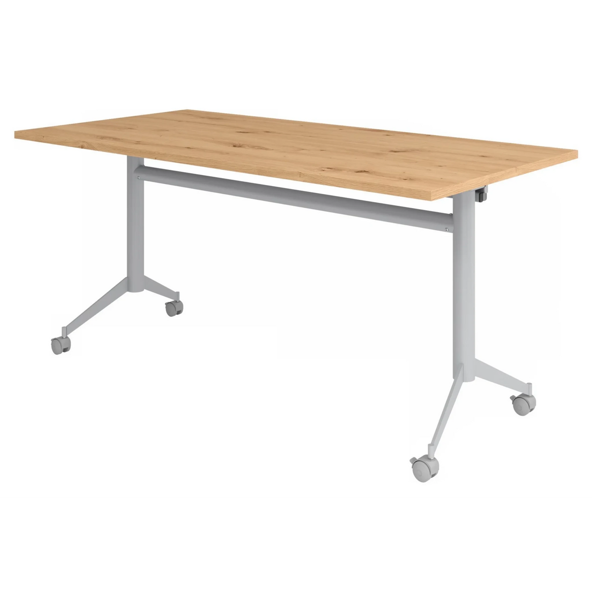 Table de conférence mobile KALA 16 avec plateau en chêne rustique marron clair et piètement argenté de hjh OFFICE PRO