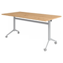 Table de conférence mobile KALA 16 avec plateau en chêne rustique marron clair et piètement argenté de hjh OFFICE PRO