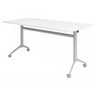 Table de conférence mobile KALA 16 avec plateau blanc et structure argentée sur roulettes de hjh OFFICE PRO