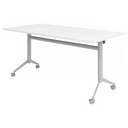 Table de conférence mobile KALA 16 avec plateau blanc et structure argentée sur roulettes de hjh OFFICE PRO