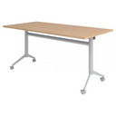 Table de conférence KALA 16 avec plateau couleur chêne, piétement argenté et roulettes de hjh OFFICE PRO