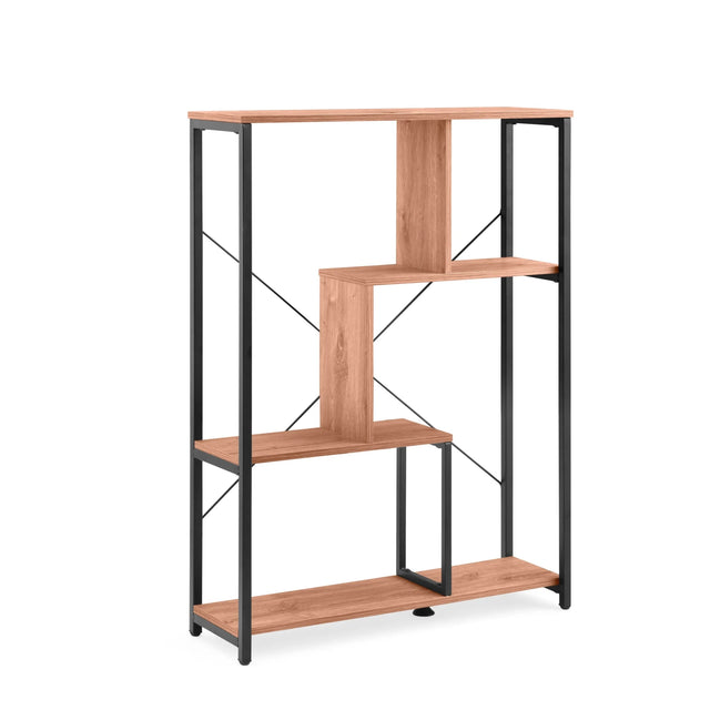 Étagère Kalag Eco avec montants en métal noir et tablettes aspect chêne de hjh LIVING