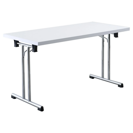 Système de tables conférence KALOS 14 avec plateau blanc et pieds en métal brillants de hjh OFFICE PRO