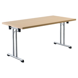 Table de conférence KALOS 16 effet hêtre avec pieds en métal argenté de hjh OFFICE PRO