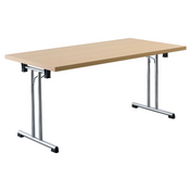 Table de conférence KALOS 16 effet hêtre avec pieds en métal argenté de hjh OFFICE PRO