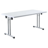 Table de conférence blanche KALOS 16 avec pieds en métal brillants et piètement en T de hjh OFFICE PRO
