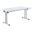 Table de conférence blanche KALOS 16 avec pieds en métal brillants et piètement en T de hjh OFFICE PRO