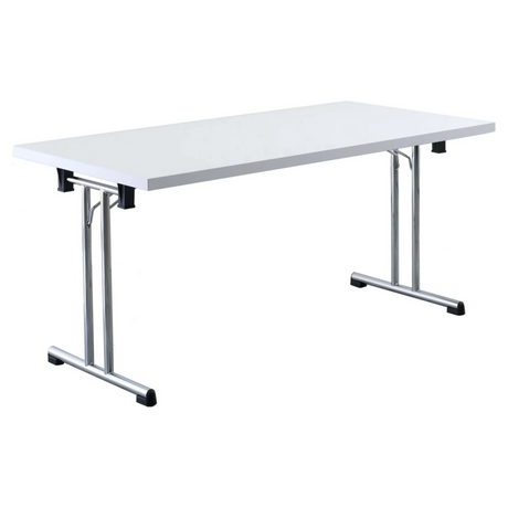 Table de conférence blanche KALOS 16 avec pieds en métal brillants et piètement en T de hjh OFFICE PRO