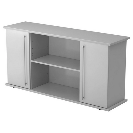 Buffet gris KAPA SB avec deux portes, poignées rails et niches ouvertes de hjh OFFICE PRO