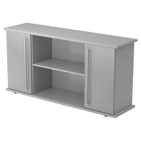 Buffet gris KAPA SB avec deux portes, poignées chromées et niche ouverte de hjh OFFICE PRO