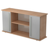 Buffet KAPA SB aspect noyer avec deux portes en métal argenté et poignées chromées de hjh OFFICE PRO