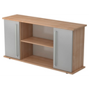 Buffet KAPA SB aspect noyer avec deux portes en métal argenté et poignées chromées de hjh OFFICE PRO