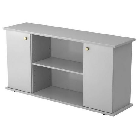 Buffet gris KAPA SB avec deux portes, boutons dorés et niches ouvertes de hjh OFFICE PRO