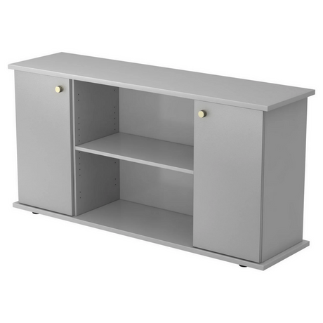 Buffet gris KAPA SB avec deux portes, boutons argentés et une étagère ouverte de hjh OFFICE PRO