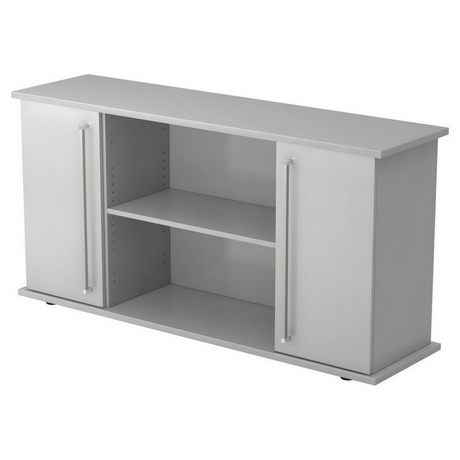 Buffet gris KAPA SB avec deux portes, poignées chromées et niche ouverte de hjh OFFICE PRO
