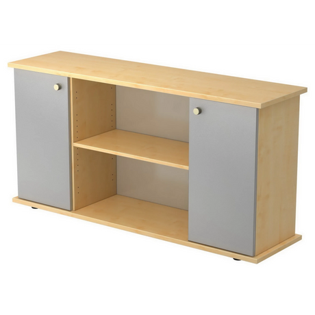Buffet KAPA SB aspect érable avec deux portes argentées et une étagère ouverte de hjh OFFICE PRO